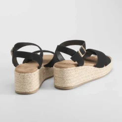 Best Sandalia cuña yute cruzada negra Mujer Sandalias Cuña