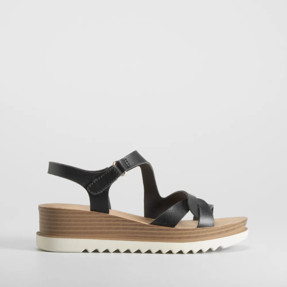 New Sandalia de cuña color negro Mujer Sandalias Cuña