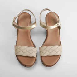 Best Sandalia de cuña de piel beige Mujer Sandalias Tacón