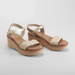 Best Sandalia de cuña de piel beige Mujer Sandalias Tacón