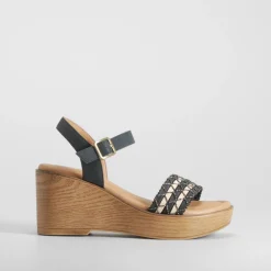 Outlet Sandalia de cuña madera negra Mujer Sandalias Cuña