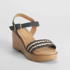 Outlet Sandalia de cuña madera negra Mujer Sandalias Cuña