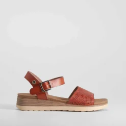 Outlet Sandalia de cuña perfos camel Mujer Sandalias Cuña