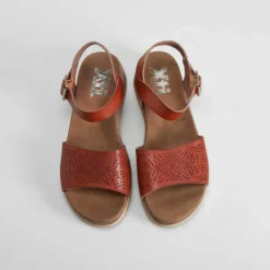 Outlet Sandalia de cuña perfos camel Mujer Sandalias Cuña