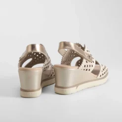 Clearance Sandalia de cuña smash de piel beige Mujer Sandalias Cuña|Sandalias Confort