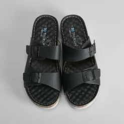 Sale Sandalia de piel destalonada negra Mujer Sandalias Confort|Sandalias Planas