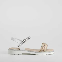 New Sandalia de piel pala trenzada plata OH GIRL Sandalias