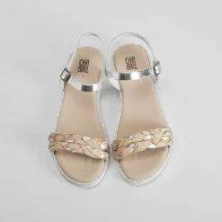 New Sandalia de piel pala trenzada plata OH GIRL Sandalias