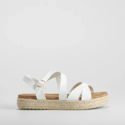 Online Sandalia de yute blanca Mujer Sandalias Planas|Espartos