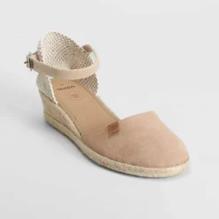 Clearance Sandalia de yute de cuña piel rosa palo Mujer Espartos|Sandalias Cuña