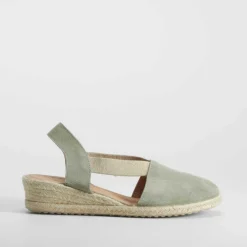 Sandalia de yute de cuña piel verde claro Mujer Espartos|Sandalias Cuña