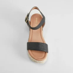 Discount Sandalia de yute y madera negra Mujer Sandalias Cuña