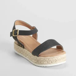 Discount Sandalia de yute y madera negra Mujer Sandalias Cuña