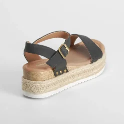 Discount Sandalia de yute y madera negra Mujer Sandalias Cuña