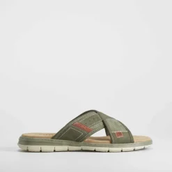 New Sandalia pala cruzada acolchada kaki Hombre Sandalias