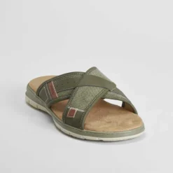 New Sandalia pala cruzada acolchada kaki Hombre Sandalias