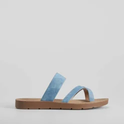Sale Sandalia plana esclava azul Mujer Sandalias Planas