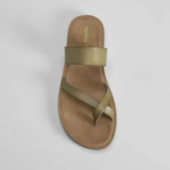 Outlet Sandalia plana esclava kaki Mujer Sandalias Planas