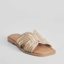 Outlet Sandalia plana pala brillo beige PICCOLA PIU Mujer Sandalias Planas