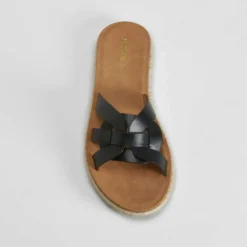 New Sandalia plana pala tiras negra Mujer Sandalias Planas