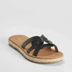 New Sandalia plana pala tiras negra Mujer Sandalias Planas