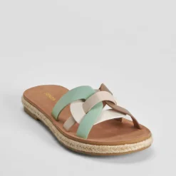 Outlet Sandalia plana pala tiras beige Mujer Sandalias Planas