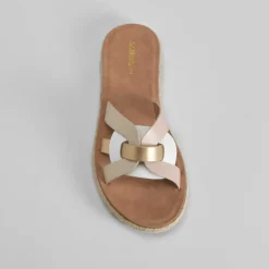 Best Sandalia plana pala tiras oro Mujer Sandalias Planas