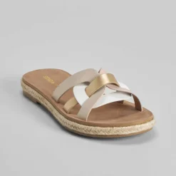 Best Sandalia plana pala tiras oro Mujer Sandalias Planas