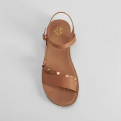 Clearance Sandalia plana tachuelas marrón Mujer Sandalias Planas