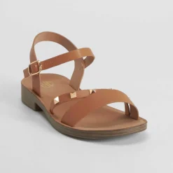 Clearance Sandalia plana tachuelas marrón Mujer Sandalias Planas