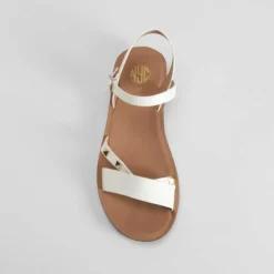 Online Sandalia plana tachuelas blanca Mujer Sandalias Planas