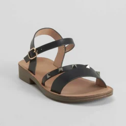 Best Sandalia plana tachuelas negra Mujer Sandalias Planas