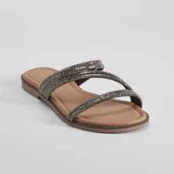 Sale Sandalia plana tiras brillo negra PICCOLA PIU Mujer Sandalias Planas