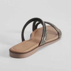 Sale Sandalia plana tiras brillo negra PICCOLA PIU Mujer Sandalias Planas