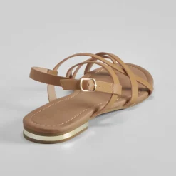 New Sandalia plana tiras camel PICCOLA PIU Mujer Sandalias Planas