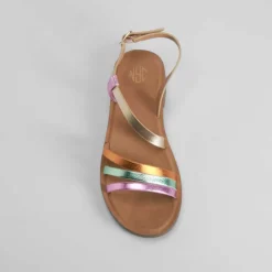 Hot Sandalia plana tiras metalizado multicolor Mujer Sandalias Planas
