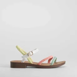 Sandalia plana tiras trenzada multicolor Mujer Sandalias Planas