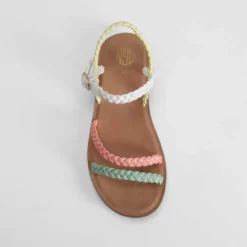 Sandalia plana tiras trenzada multicolor Mujer Sandalias Planas