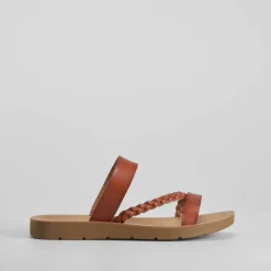Sandalia plana trenza marrón Mujer Sandalias Planas