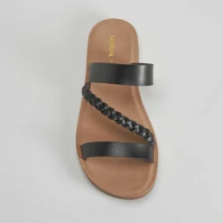 Hot Sandalia plana trenza negra Mujer Sandalias Planas