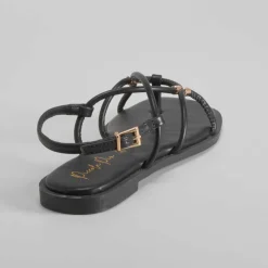 Outlet Sandalia plana tubular negra PICCOLA PIU Mujer Sandalias Planas