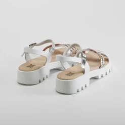 Sandalia tacón bajo de piel plata OH GIRL Sandalias