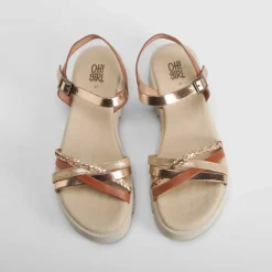 Sale Sandalia tacón bajo de piel marrón OH GIRL Sandalias