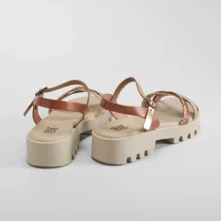 Sale Sandalia tacón bajo de piel marrón OH GIRL Sandalias