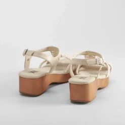 New Sandalia tacón madera macramé blanca Mujer Sandalias Tacón