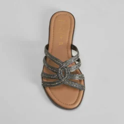 Online Sandalia tiras brillo negra PICCOLA PIU Mujer Sandalias Planas