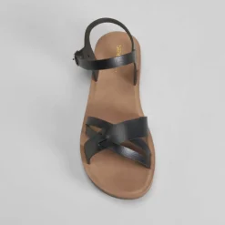 Hot Sandalia tiras cruzada negra Mujer Sandalias Planas