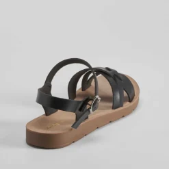 Hot Sandalia tiras cruzada negra Mujer Sandalias Planas