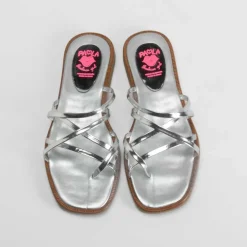 Hot Sandalia tiras piel plata Sandalias
