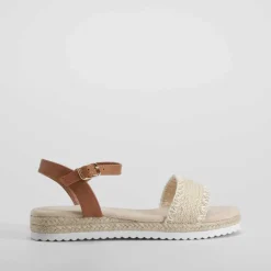 Hot Sandalia yute blanca tira marrón OH GIRL Sandalias